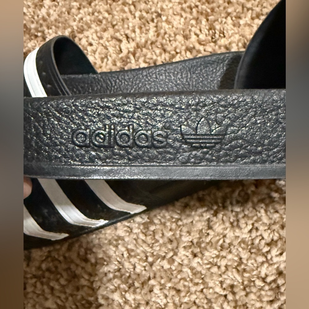 Adidas Adilette Slides – Black with White Stripes – Women’s 6 - Picture 3 of 5